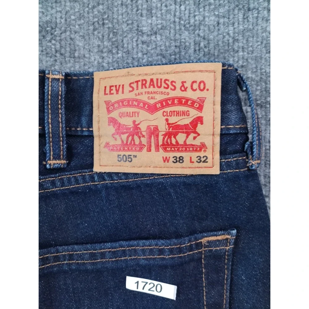 Levis 505 Jeans Mens 38x32 Regular Fit Dark Wash Straight Leg Denim